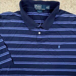 Polo Ralph Lauren XL Golf Fit Blue Striped Short Sleeve Polo Shirt w Pony